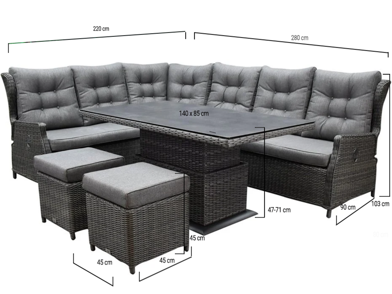 AVH-Collectie Ibiza premium dining verstelbare hoek loungeset 7 delig antraciet met verstelbare tafel AVH-Collectie Ibiza premium dining verstelbare hoek loungeset 7 delig antraciet met verstelbare tafel