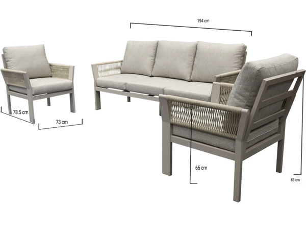 AVH-Collectie Saigon stoel bank loungeset 3 delig latte zand aluminium AVH-Collectie Saigon stoel bank loungeset 3 delig latte zand aluminium