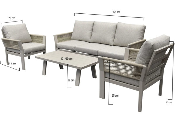 AVH-Collectie Saigon stoel bank loungeset 4 delig latte zand aluminium AVH-Collectie Saigon stoel bank loungeset 4 delig latte zand aluminium