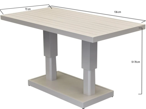 AVH-Collectie Saigon dining tuintafel aluminium latte in hoogte verstelbaar 136x72xH51/78 cm AVH-Collectie Saigon dining tuintafel aluminium latte in hoogte verstelbaar 136x72xH51/78 cm