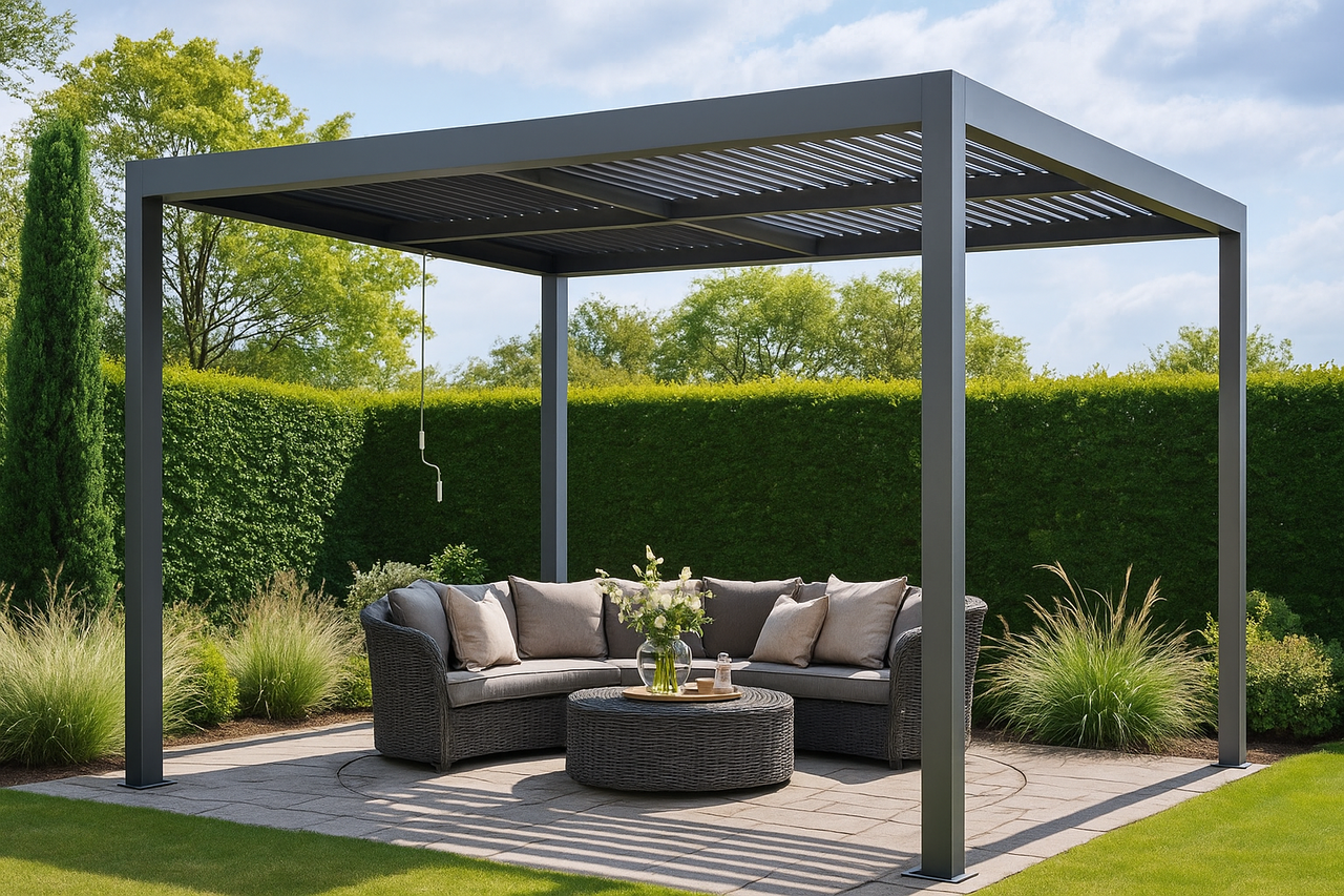 AVH-Collectie Riviera 3x3m lamellen overkapping aluminium antraciet AVH-Collectie Riviera 3x3m lamellen overkapping aluminium antraciet