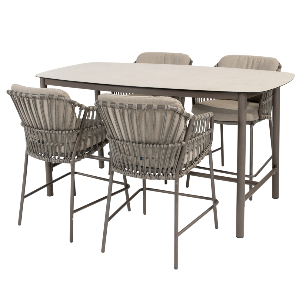 4 Seasons Outdoor Manolo Capalbio high dining tuinset 180x90xH90 cm 5 delig keramiek terre 4 Seasons Outdoor