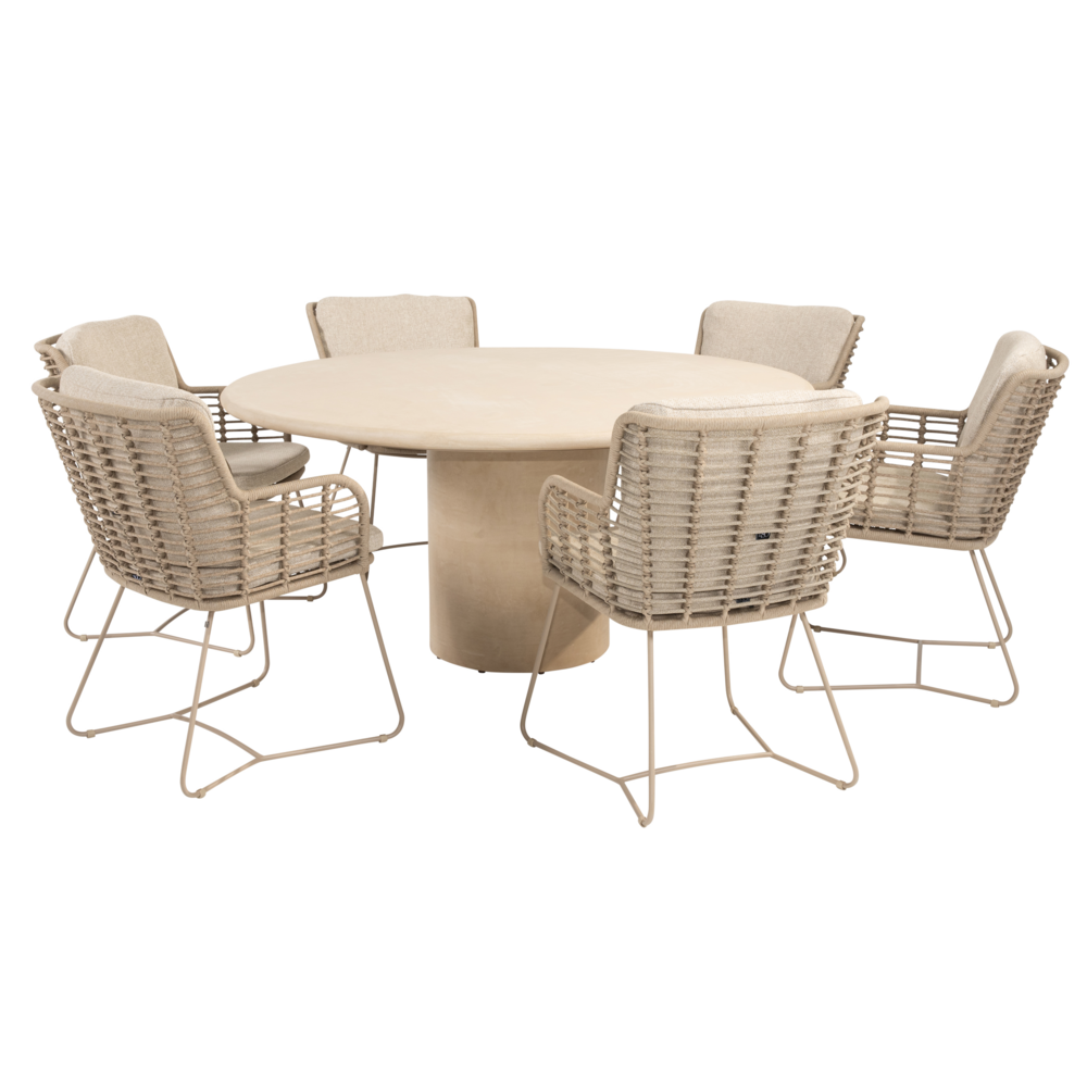 4 Seasons Outdoor Hampton Fabrice dining tuinset 160xH75 cm 7 delig rond mortex latte 4 Seasons Outdoor
