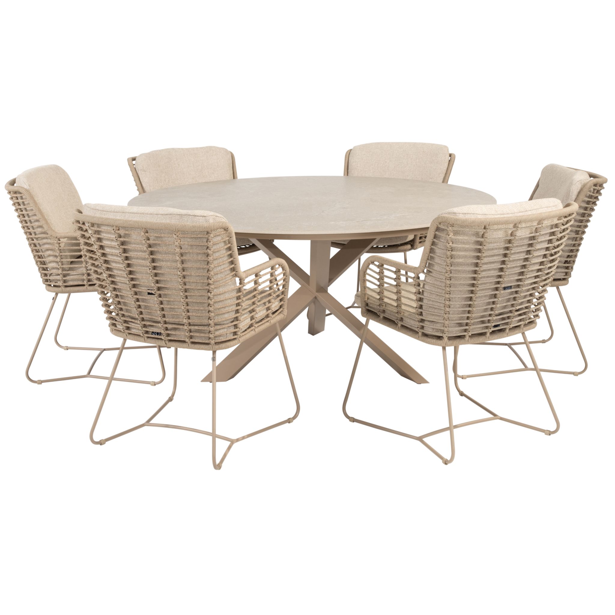 4 Seasons Outdoor Prado Fabrice dining tuinset 160xH75 cm rond keramiek latte 