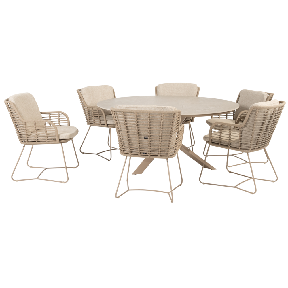 4 Seasons Outdoor Prado Fabrice dining tuinset 160xH75 cm rond keramiek latte 4 Seasons Outdoor