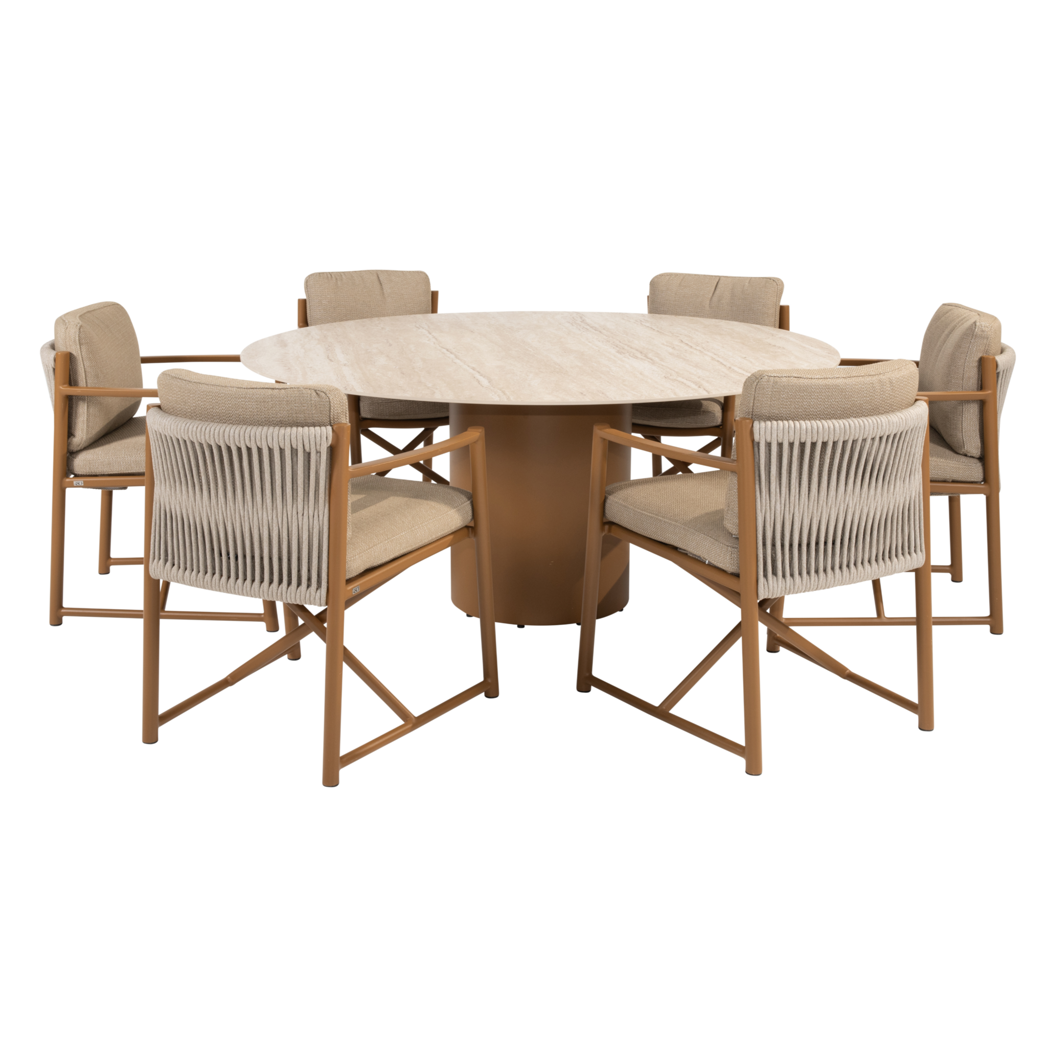 4 Seasons Outdoor Colorado Marina dining tuinset 160xH75 cm rond 7 delig keramiek amber 