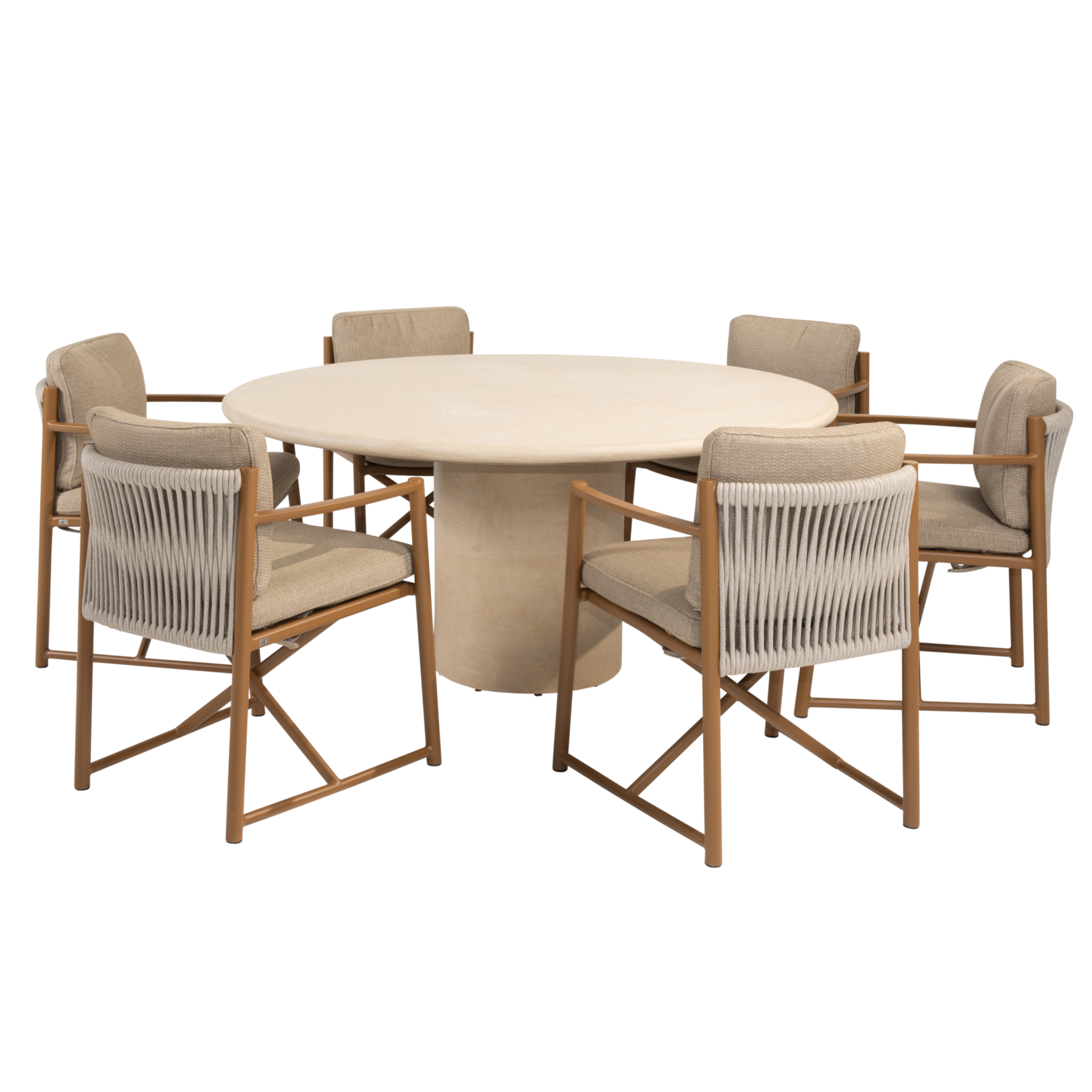 4 Seasons Outdoor Hampton Marina dining tuinset 160xH75 cm rond 7 delig mortex amber 