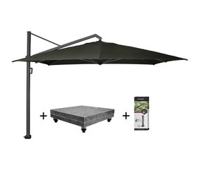 Platinum Icon premium zweefparasol 350x350 cm faded black met 150 KG voet en hoes