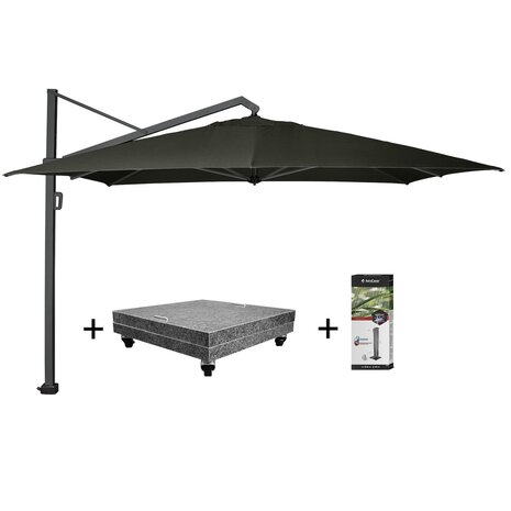 Platinum Icon premium zweefparasol 350x350 cm faded black met 150 KG voet en hoes
