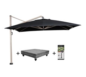 Platinum Icon premium zweefparasol 350x350 cm oak mast faded black met 150KG voet en hoes