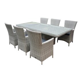 AVH-Collectie Showroommodel Capri Menorca dining tuinset 220x100xH75 cm 7-delig wit/grijs AVH-Collectie Showroommodel Capri Menorca dining tuinset 220x100xH75 cm 7-delig wit/grijs