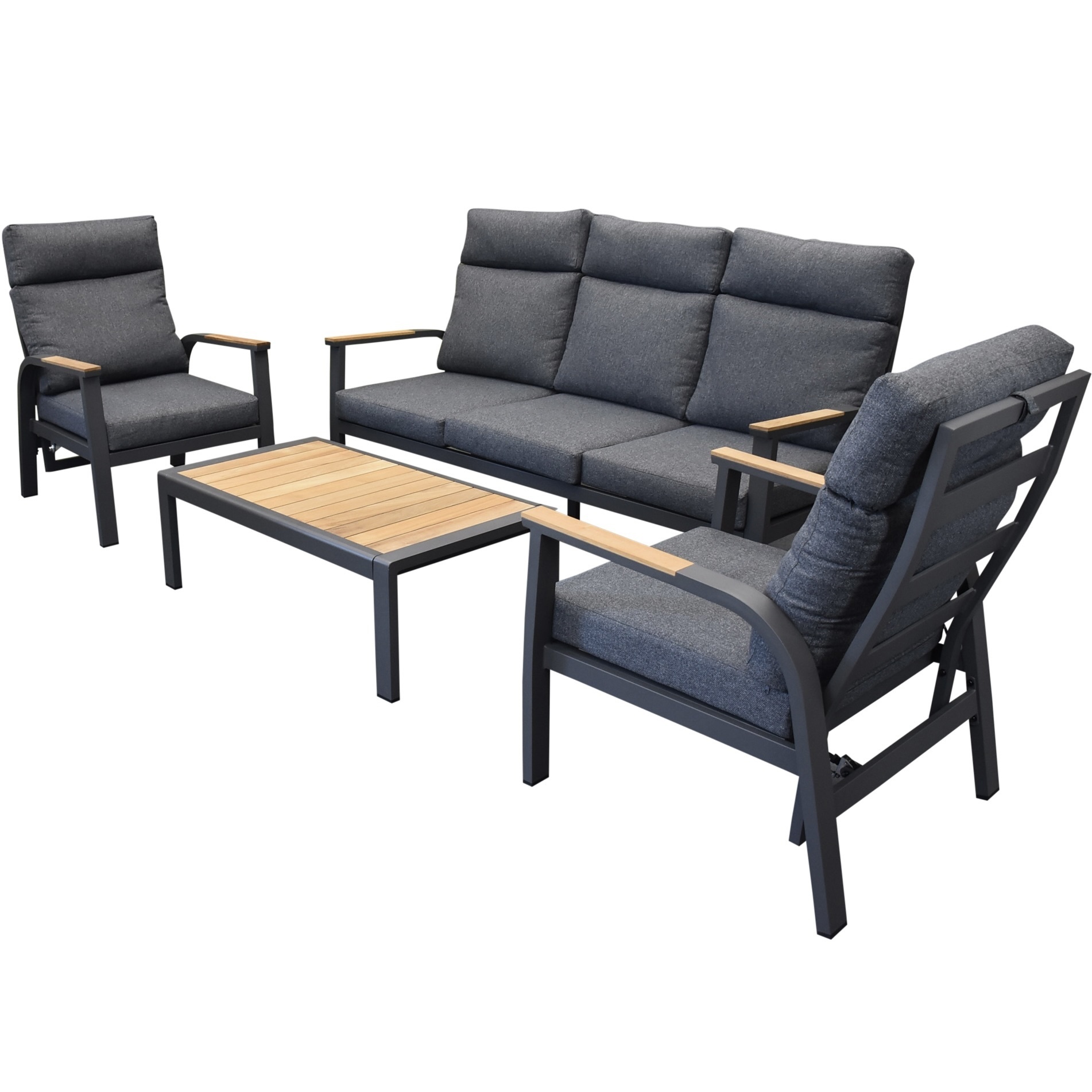 AVH-Collectie Showroommodel Kota stoel bank loungeset verstelbaar 4 delig antraciet aluminium