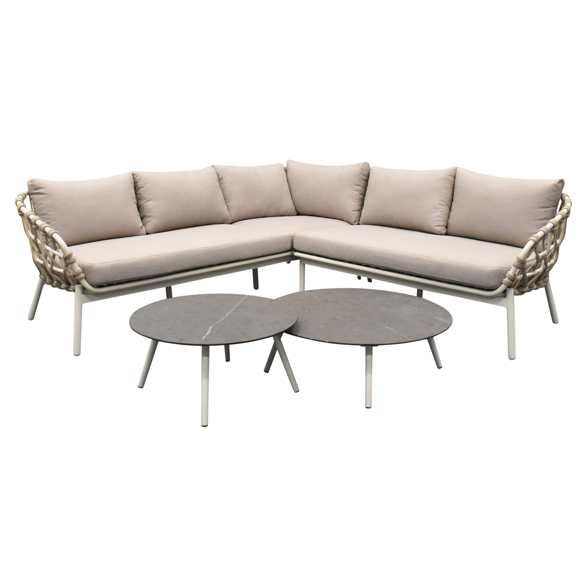 AVH-Collectie Showroommodel Montreal hoekbank loungeset 4 delig taupe rope