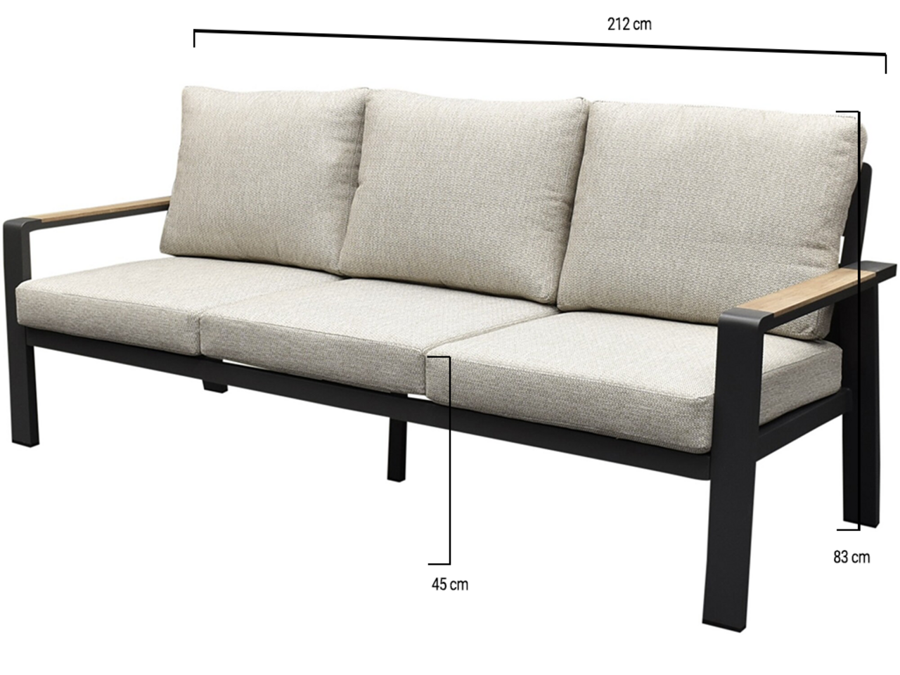 AVH-Collectie Lola 3-zitsbank aluminium antraciet soft grey kussens AVH-Collectie Lola 3-zitsbank aluminium antraciet soft grey kussens