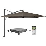 Platinum Icon premium zweefparasol 350x350 cm havanna met 150 KG voet en hoes
