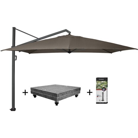 Platinum Icon premium zweefparasol 350x350 cm havanna met 150 KG voet en hoes