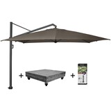 Platinum Icon premium zweefparasol 400x300 cm havanna met 150 KG voet en hoes