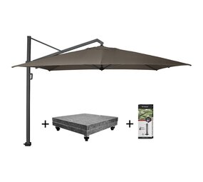 Platinum Icon premium zweefparasol 400x300 cm havanna met 150 KG voet en hoes