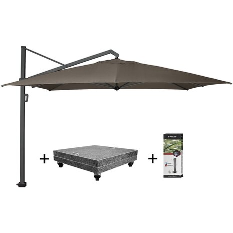 Platinum Icon premium zweefparasol 400x300 cm havanna met 150 KG voet en hoes