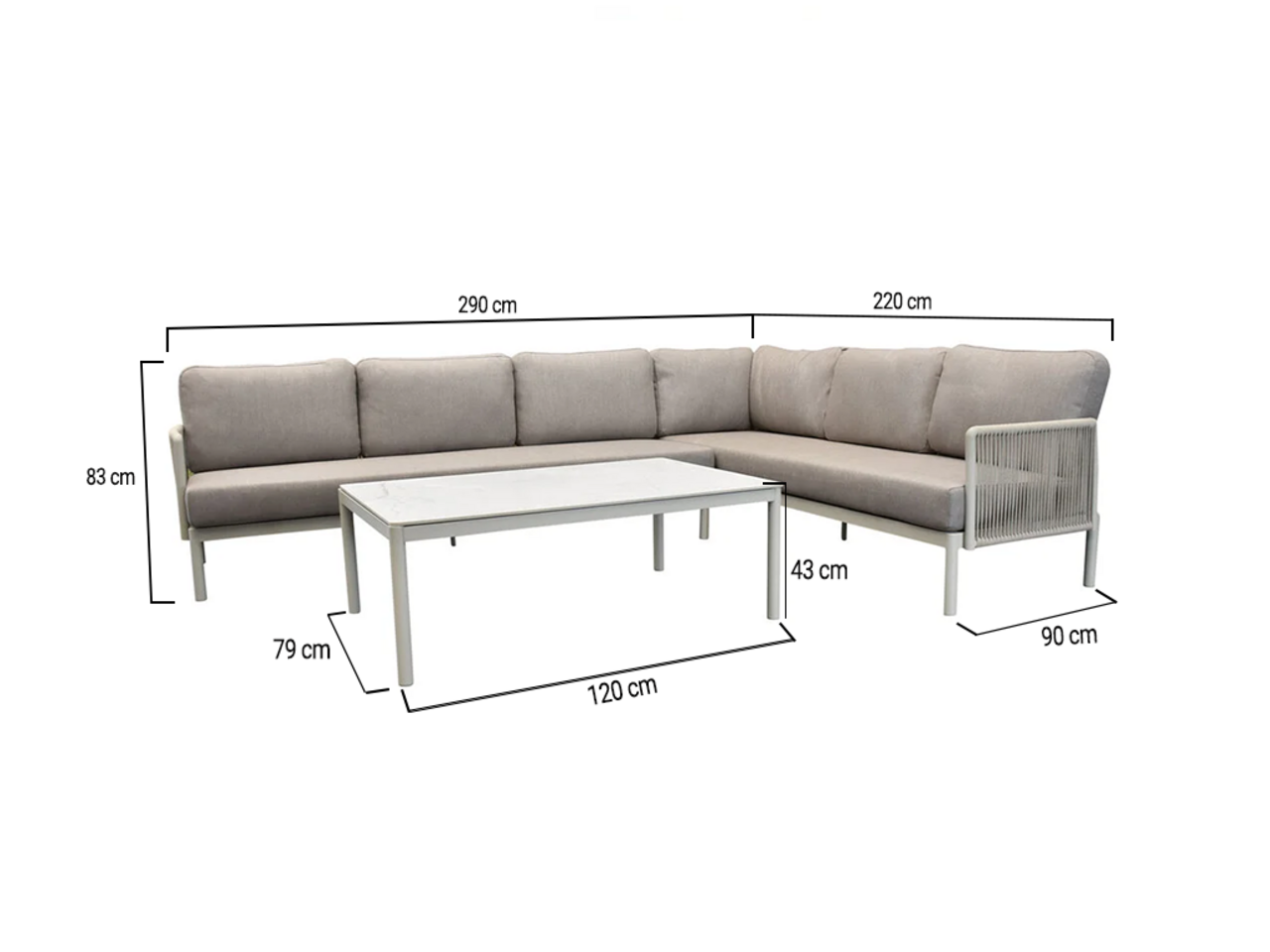 AVH-Collectie Joshua hoek loungeset 3 delig aluminium latte