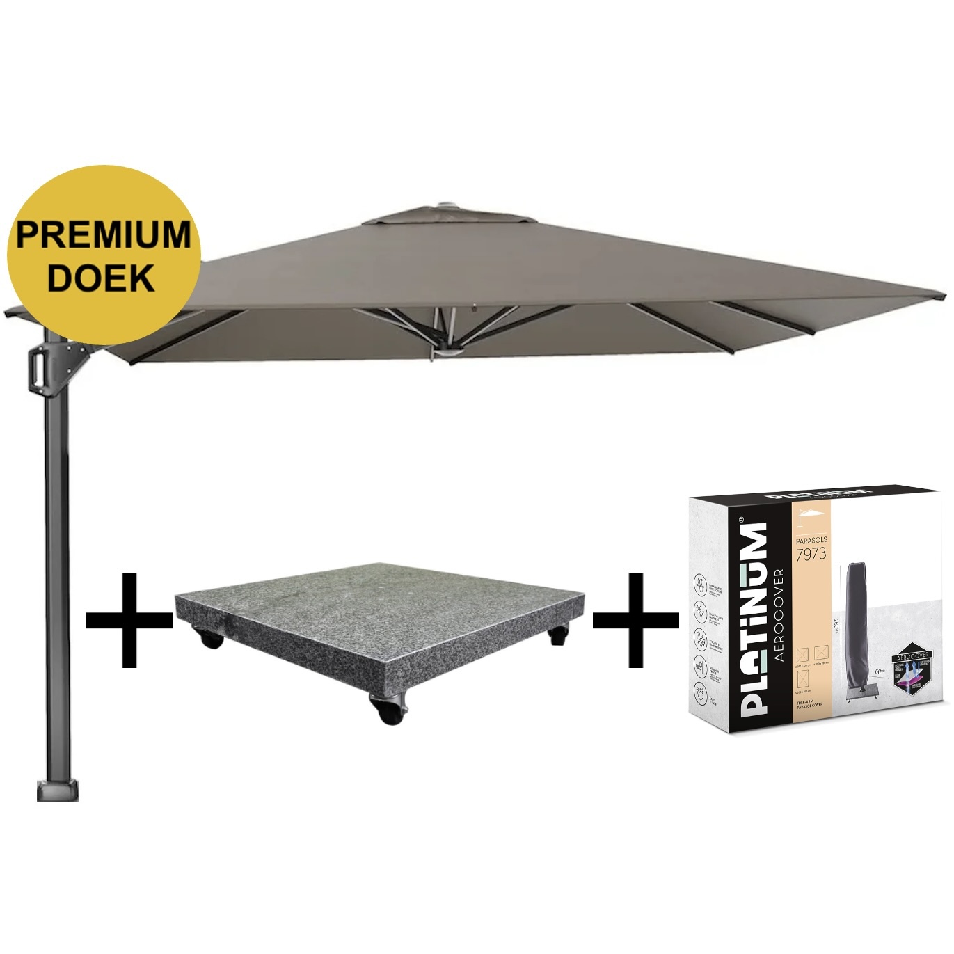 Platinum Beaufort premium zweefparasol 320x320 cm Havana met parasolvoet 120kg en hoes
