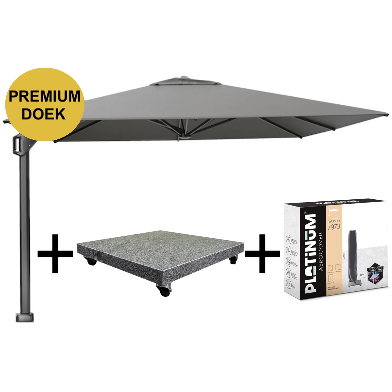 Platinum Beaufort premium zweefparasol 320x320 cm Manhattan met parasolvoet 120kg en hoes