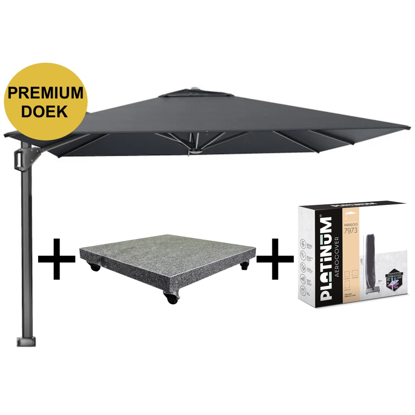 Platinum Beaufort premium zweefparasol 320x320 cm Faded Black met parasolvoet 120kg en hoes