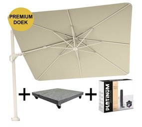 Platinum Nexus T2 premium zweefparasol 300x300 cm sand stone mast Champagne met parasolvoet 90kg en hoes Platinum Nexus T2 premium zweefparasol 300x300 cm sand stone mast Champagne met parasolvoet 90kg en hoes
