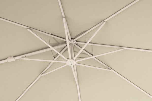 Platinum Nexus T2 premium zweefparasol 300x300 cm sand stone mast Champagne met parasolvoet 90kg en hoes
