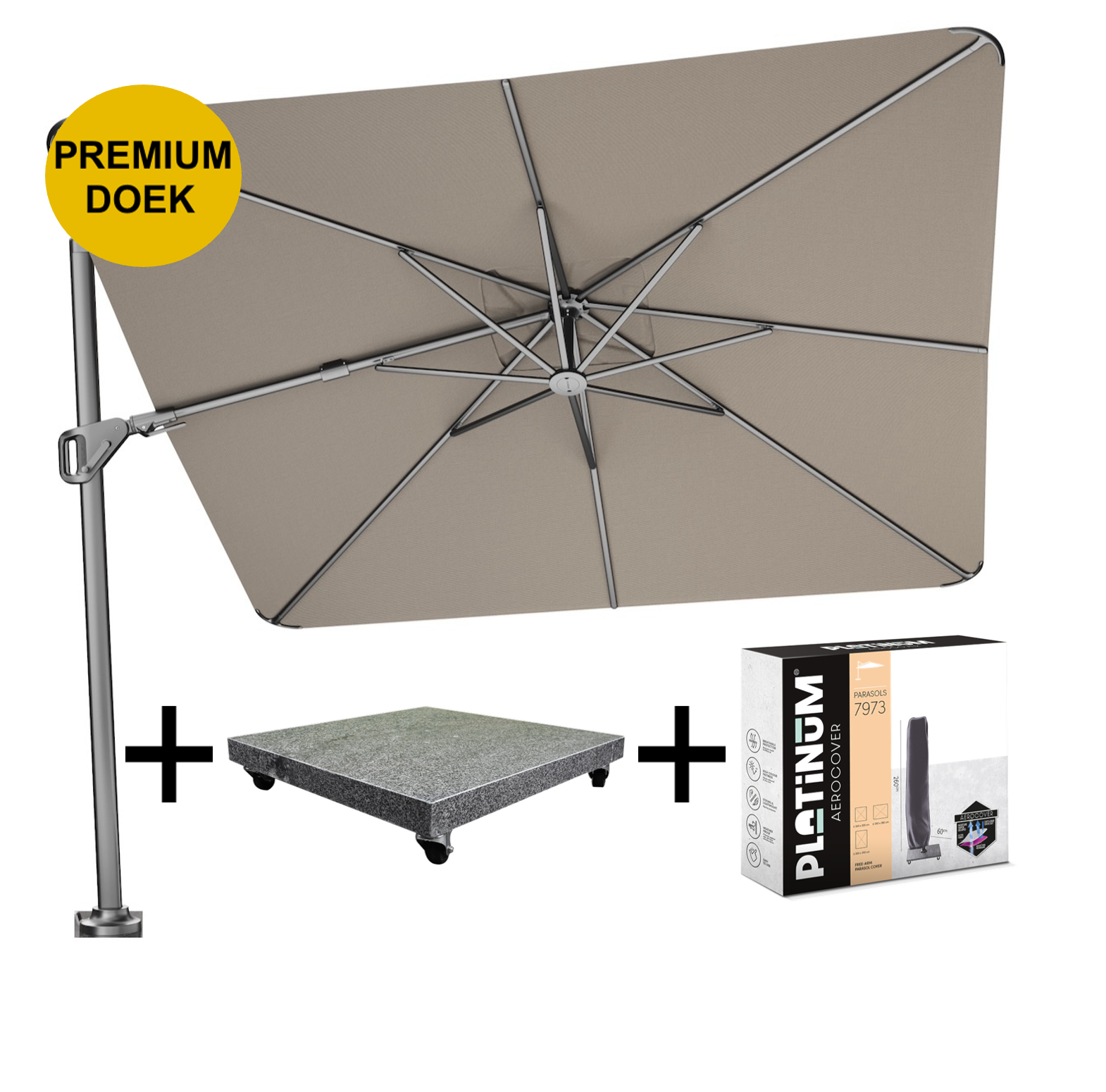 Platinum Nexus T2 premium zweefparasol 300x300 cm Havana met parasolvoet 90kg en hoes