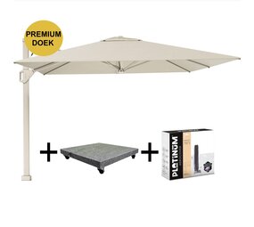 Platinum Beaufort premium zweefparasol 320x320 cm Champagne met parasolvoet 120kg en hoes Platinum Beaufort premium zweefparasol 320x320 cm Champagne met parasolvoet 120kg en hoes