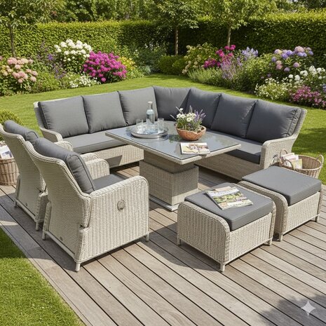 AVH-Collectie Bilbao dining hoek loungeset 5 delig grijs verstelbare tafel AVH-Collectie Bilbao dining hoek loungeset 5 delig grijs verstelbare tafel