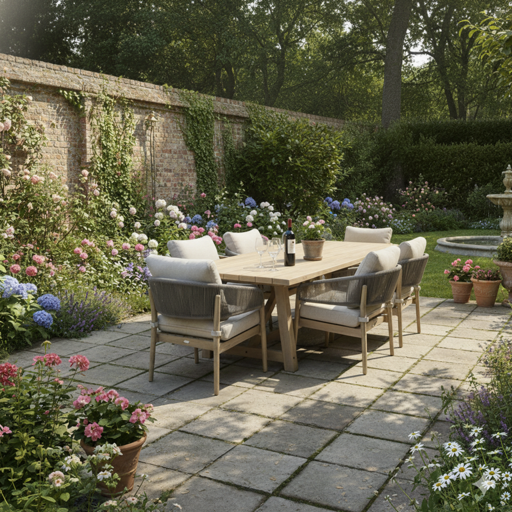 AVH-Collectie Cocoon Ravello low dining tuinset 280x100xH69 cm 7 delig acacia AVH-Collectie Cocoon Ravello low dining tuinset 280x100xH69 cm 7 delig acacia