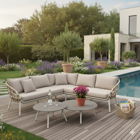 AVH-Collectie Montreal hoekbank loungeset 2 delig taupe rope