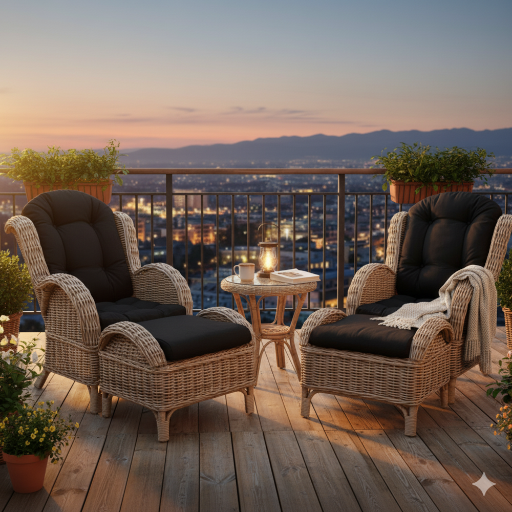 AVH-Collectie Naturel lounge balkonset 4-delig naturel rotan zwart AVH-Collectie Naturel lounge balkonset 4-delig naturel rotan zwart