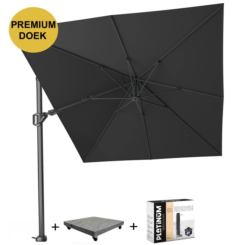 Platinum Challenger T2 premium zweefparasol 350x260 cm faded black met parasolvoet 90kg en hoes Platinum Challenger T2 premium zweefparasol 350x260 cm faded black met parasolvoet 90kg en hoes