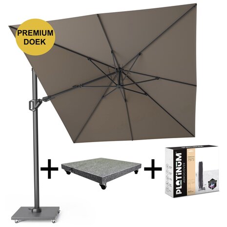 Platinum Challenger T2 premium zweefparasol 350x260 cm havanna met parasolvoet 120kg en hoes Platinum Challenger T2 premium zweefparasol 350x260 cm havanna met parasolvoet 120kg en hoes