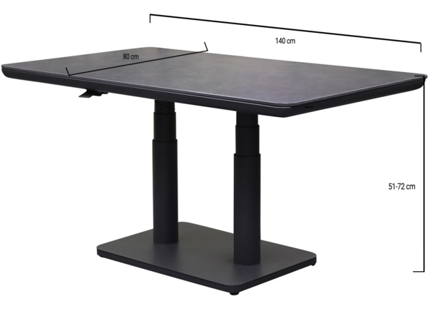 AVH-Collectie Nevada in hoogte verstelbare lounge diningtafel 140x80xH51-72cm antraciet AVH-Collectie Nevada in hoogte verstelbare lounge diningtafel 140x80xH51-72cm antraciet