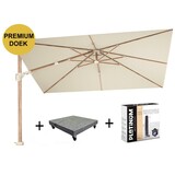 Platinum Challenger T2 premium parasol 260x350 cm teak champagne met 90KG voet en hoes Platinum Challenger T2 premium parasol 260x350 cm teak champagne met 90KG voet en hoes