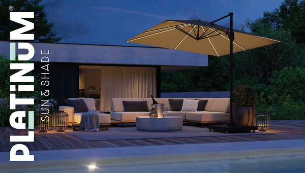 Platinum Challenger T2 glow premium parasol 300x300 cm antraciet havanna Platinum Challenger T2 glow premium parasol 300x300 cm antraciet havanna