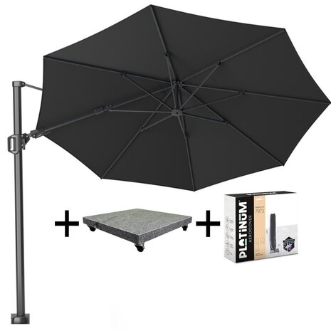Platinum Challenger T2 premium zweefparasol 350 cm rond faded black met 90KG voet en hoes Platinum Challenger T2 premium zweefparasol 350 cm rond faded black met 90KG voet en hoes