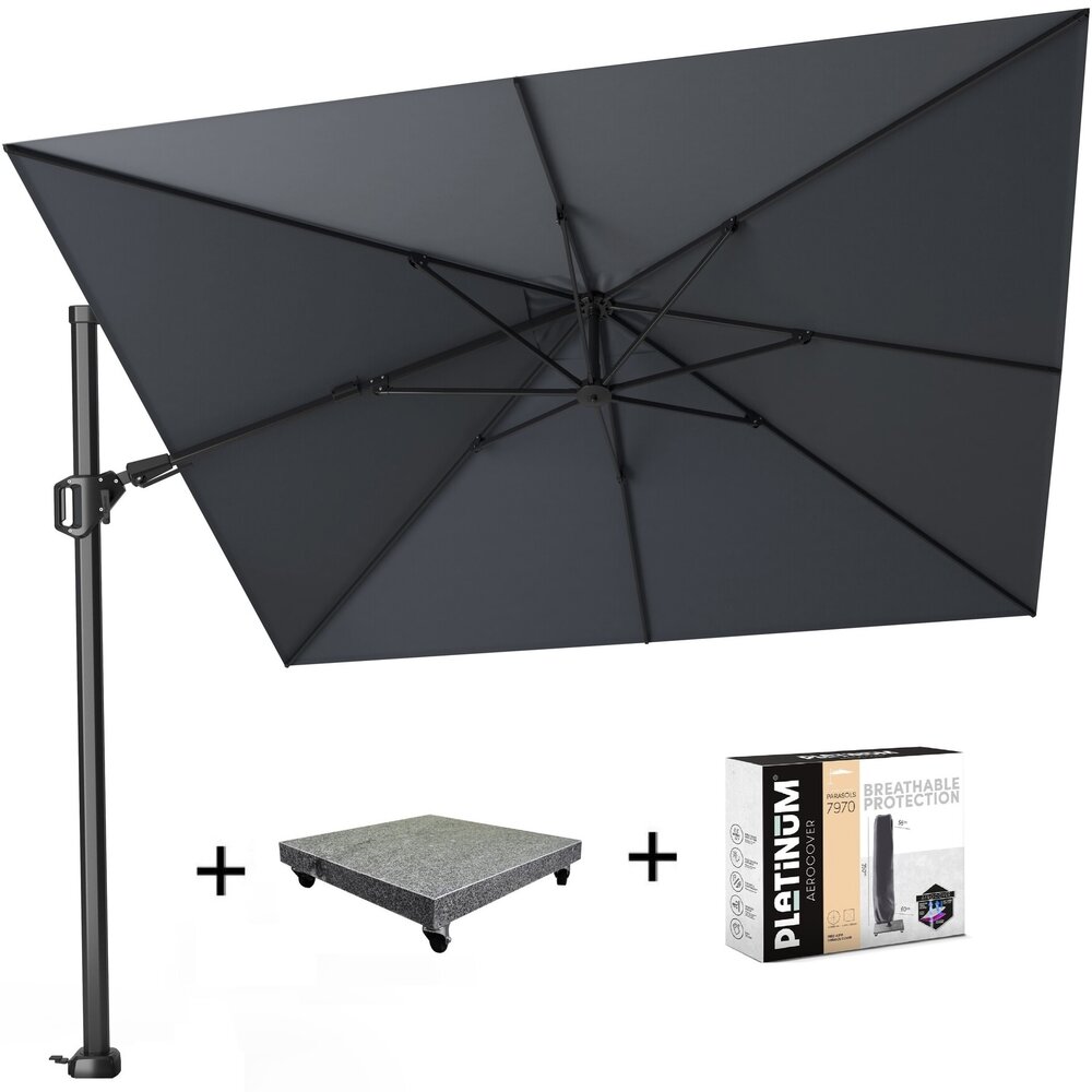 Challenger T2 zweefparasol 300x300 cm antraciet met 90 KG voet en
