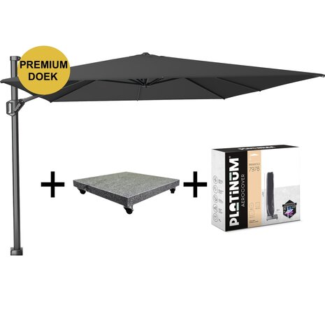 Platinum Challenger T1 premium zweefparasol 400x300 cm faded black met 120KG voet en hoes Platinum Challenger T1 premium zweefparasol 400x300 cm faded black met 120KG voet en hoes