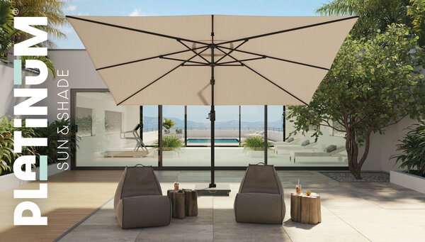 Platinum Challenger T1 premium zweefparasol 400x300 cm faded black met 120KG voet en hoes Platinum Challenger T1 premium zweefparasol 400x300 cm faded black met 120KG voet en hoes