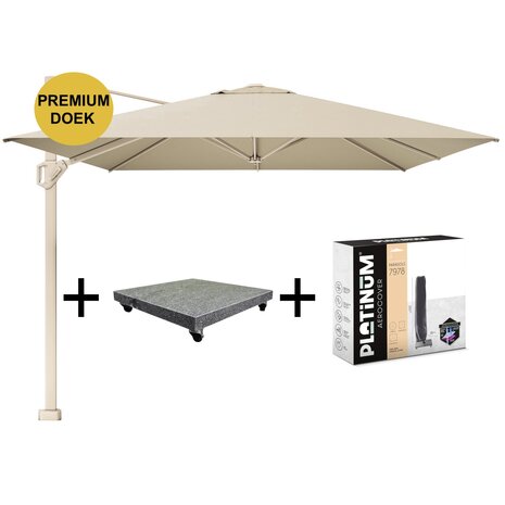 Platinum Challenger T1 premium parasol 400x300 cm sandstone champagne met 120 KG voet en hoes Platinum Challenger T1 premium parasol 400x300 cm sandstone champagne met 120 KG voet en hoes