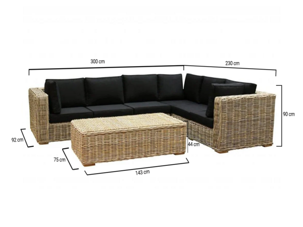 AVH-Collectie Showroommodel Nissah XL hoek loungeset 3-delig naturel rotan (Rechts)