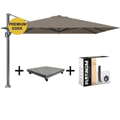 Platinum Challenger T1 telescope premium zweefparasol 350x350 cm havanna met 120KG voet en hoes Platinum Challenger T1 telescope premium zweefparasol 350x350 cm havanna met 120KG voet en hoes