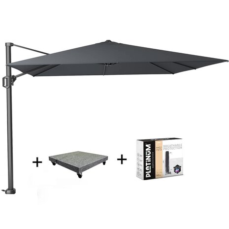 Platinum Challenger T1 zweefparasol 300x300 cm antraciet met 90KG voet en hoes Platinum Challenger T1 zweefparasol 300x300 cm antraciet met 90KG voet en hoes