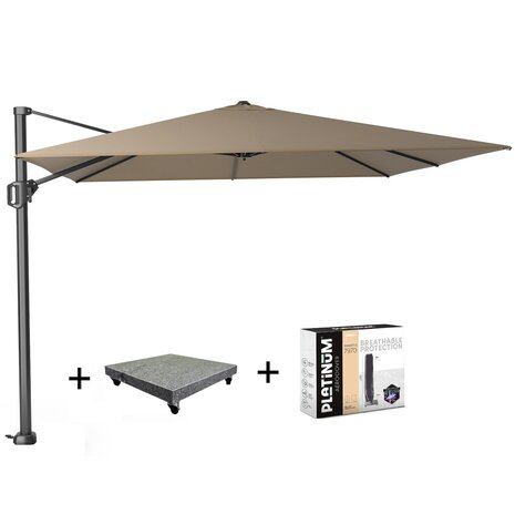 Platinum Challenger T1 zweefparasol 300x300 cm taupe  met  parasolvoet 90kg en hoes