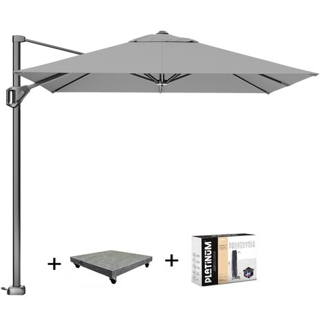 Platinum Voyager T1 zweefparasol 250x250 cm lichtgrijs met 75KG voet en hoes Platinum Voyager T1 zweefparasol 250x250 cm lichtgrijs met 75KG voet en hoes